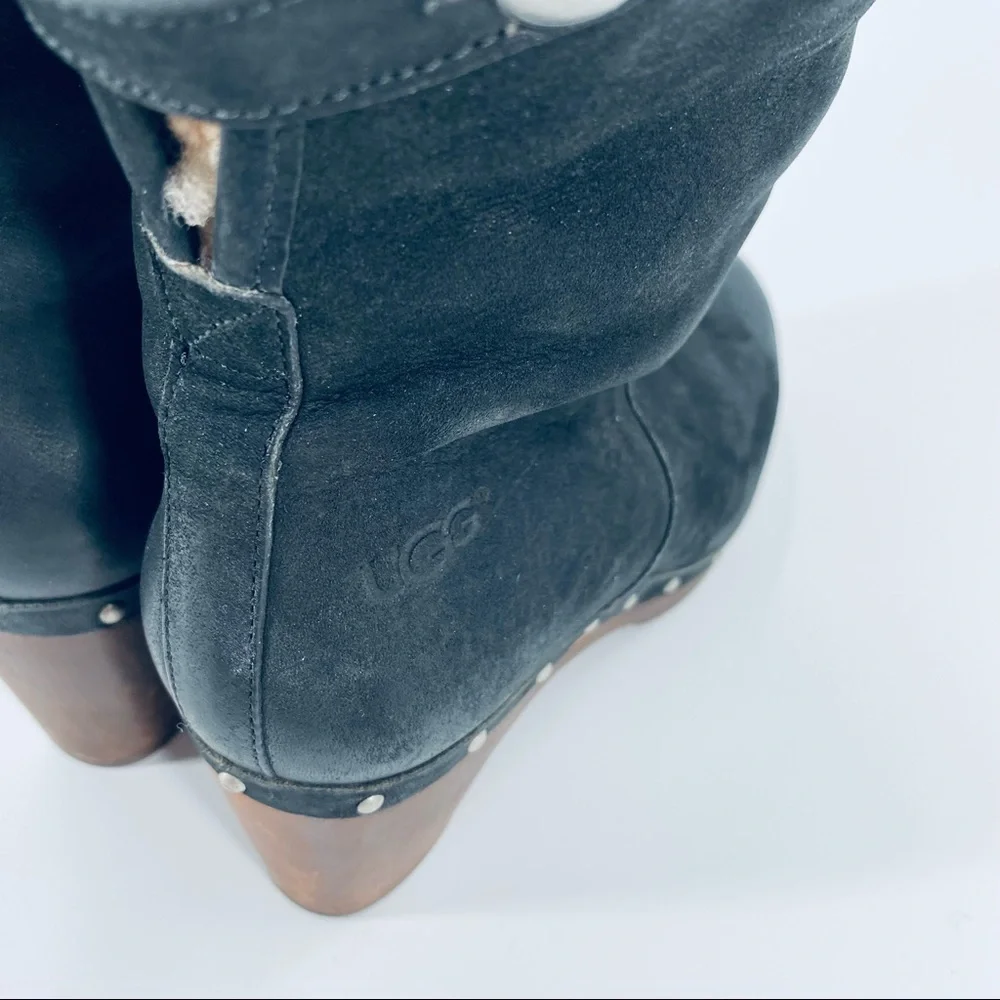 UGG Lynnea Black Suede Studded Fold Over Ankle Boots Size 7 - Picture 10 of 10